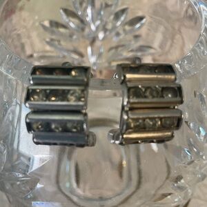 Vintage Silver Pave Rhinestone Rondelle Old Hollywood Earrings